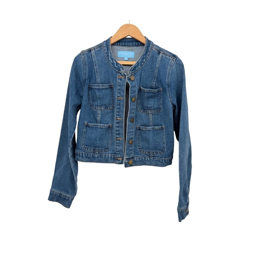 Draper James RSVP Denim Jacket Blue Collarless Cropped Button Front Medium
